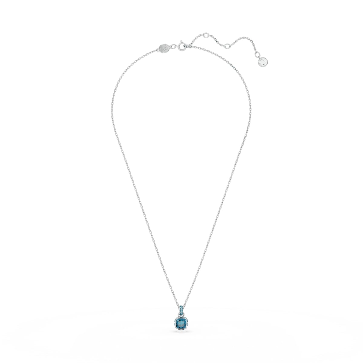Birthstone pendant, Square cut, December, Blue, Rhodium plated