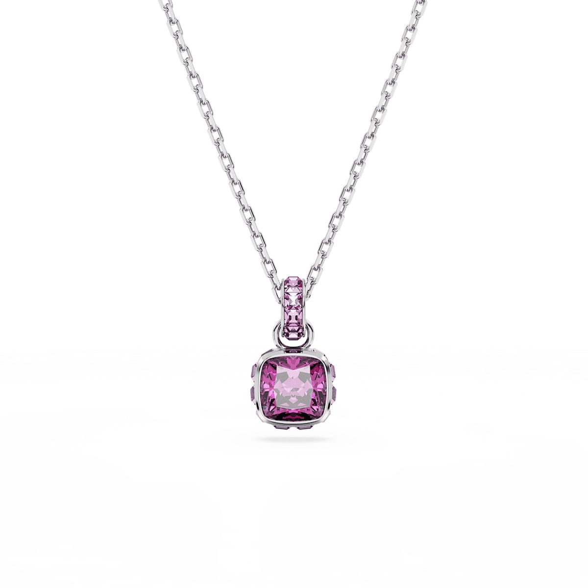 Birthstone pendant, Square cut, February, Purple, Rhodium plated