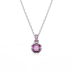 Birthstone pendant, Square cut, February, Purple, Rhodium plated