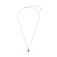 Birthstone pendant, Square cut, February, Purple, Rhodium plated