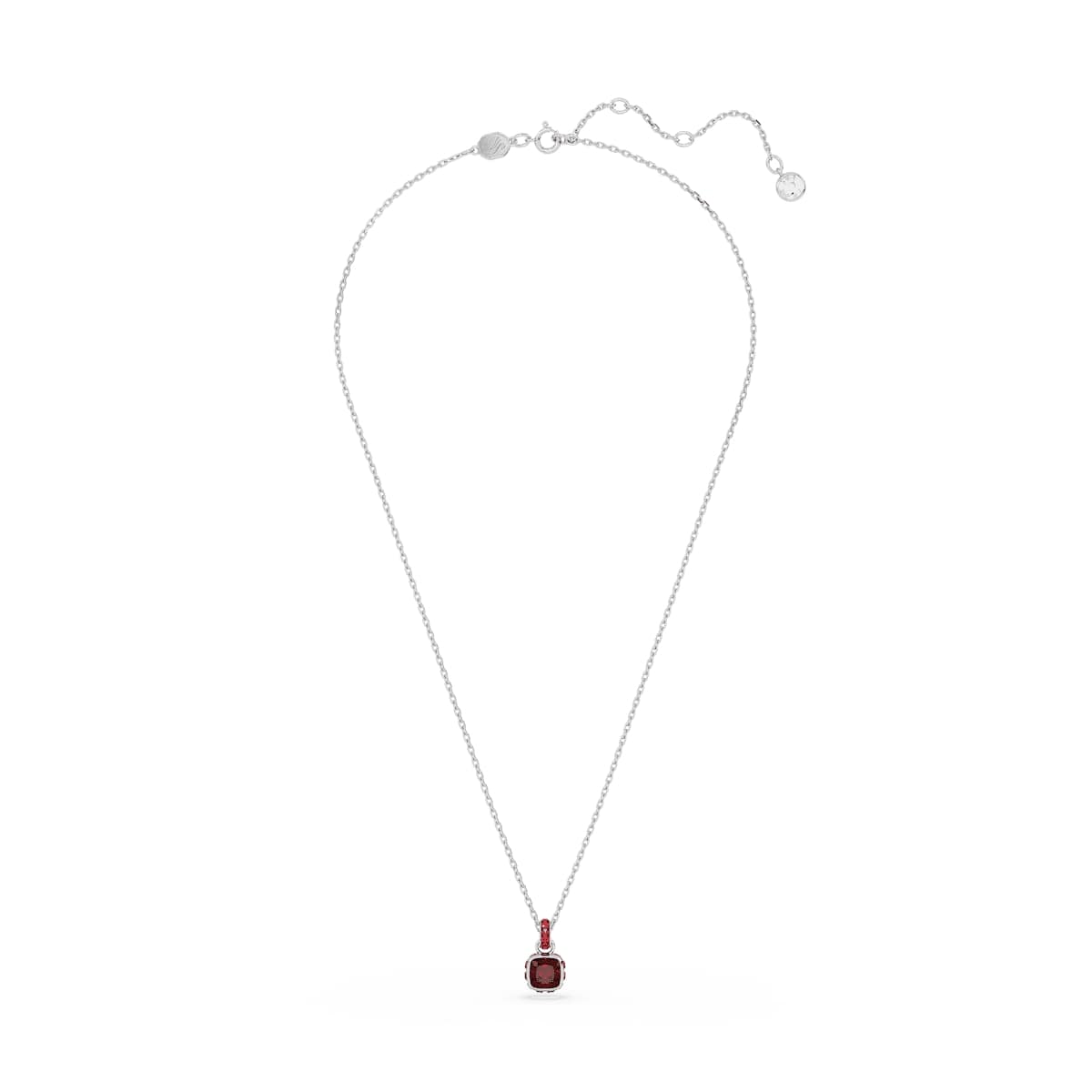 Birthstone pendant, Square cut, January, Red, Rhodium plated
