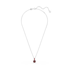 Birthstone pendant, Square cut, January, Red, Rhodium plated