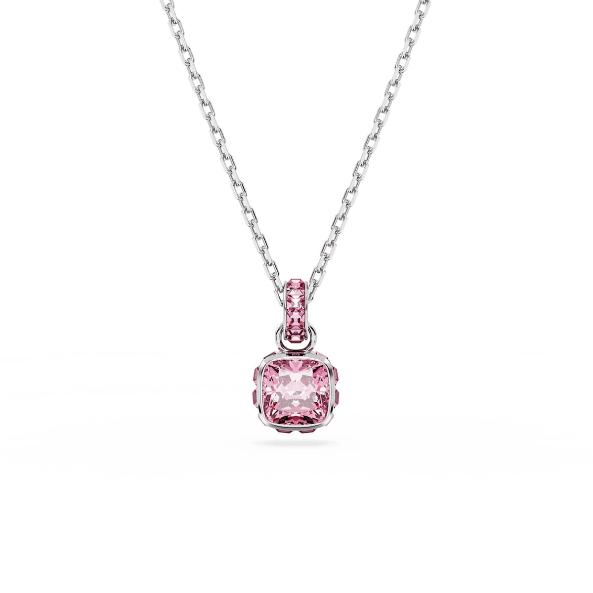 Birthstone pendant, Square cut, October, Pink, Rhodium plated