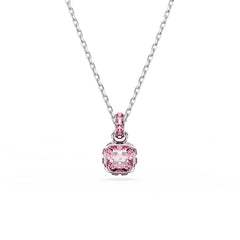 Birthstone pendant, Square cut, October, Pink, Rhodium plated