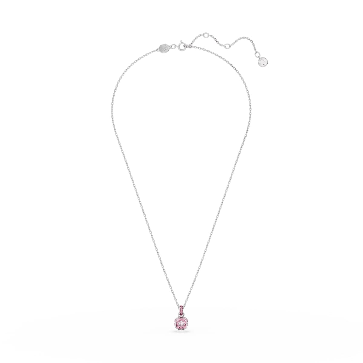 Birthstone pendant, Square cut, October, Pink, Rhodium plated