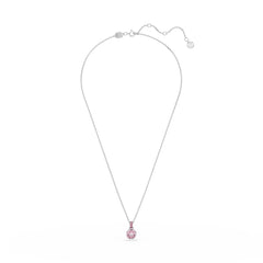 Birthstone pendant, Square cut, October, Pink, Rhodium plated