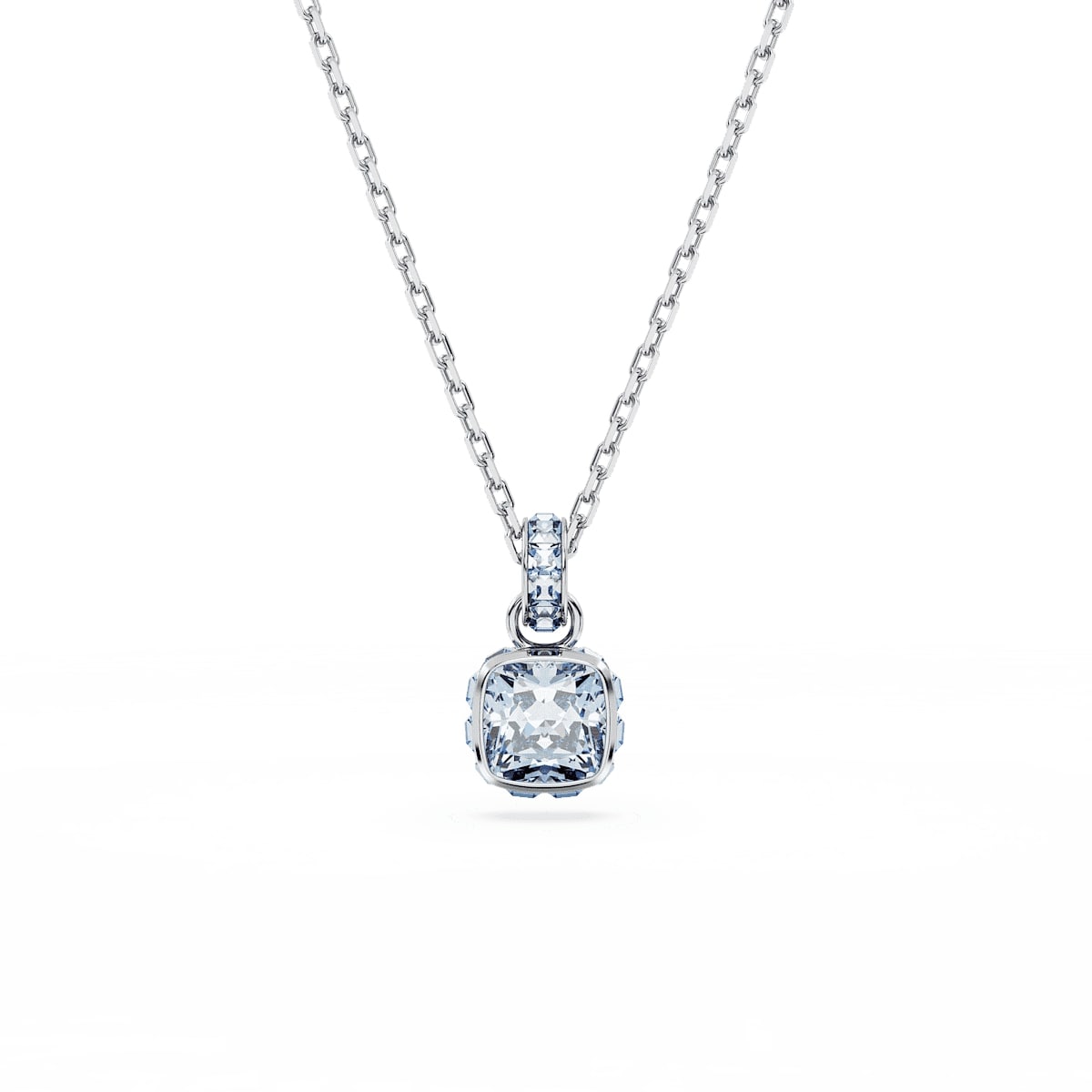 Birthstone pendant, Square cut, March, Blue, Rhodium plated