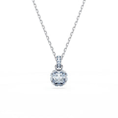 Birthstone pendant, Square cut, March, Blue, Rhodium plated