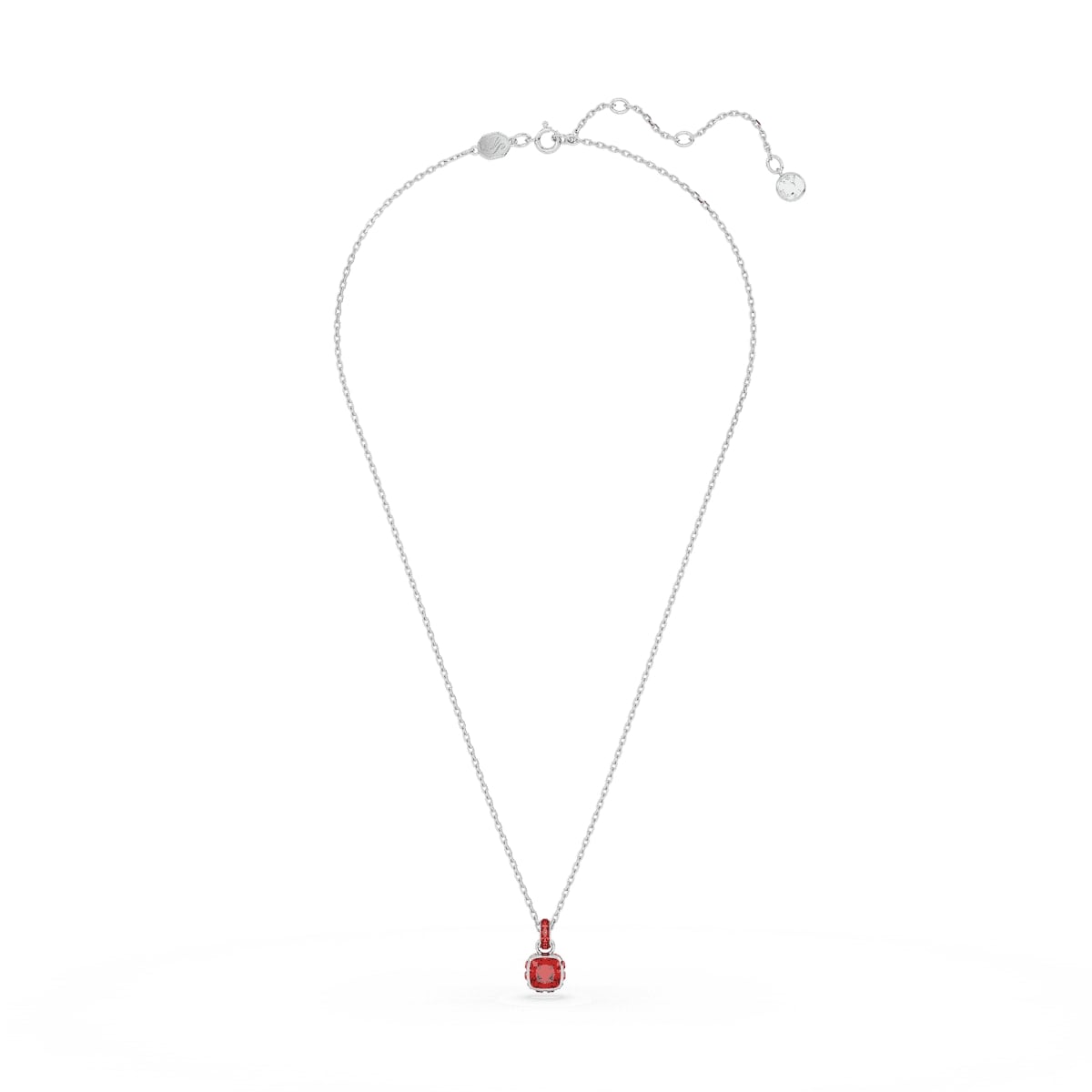 Birthstone pendant, Square cut, July, Red, Rhodium plated