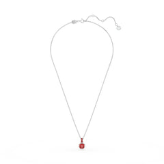 Birthstone pendant, Square cut, July, Red, Rhodium plated