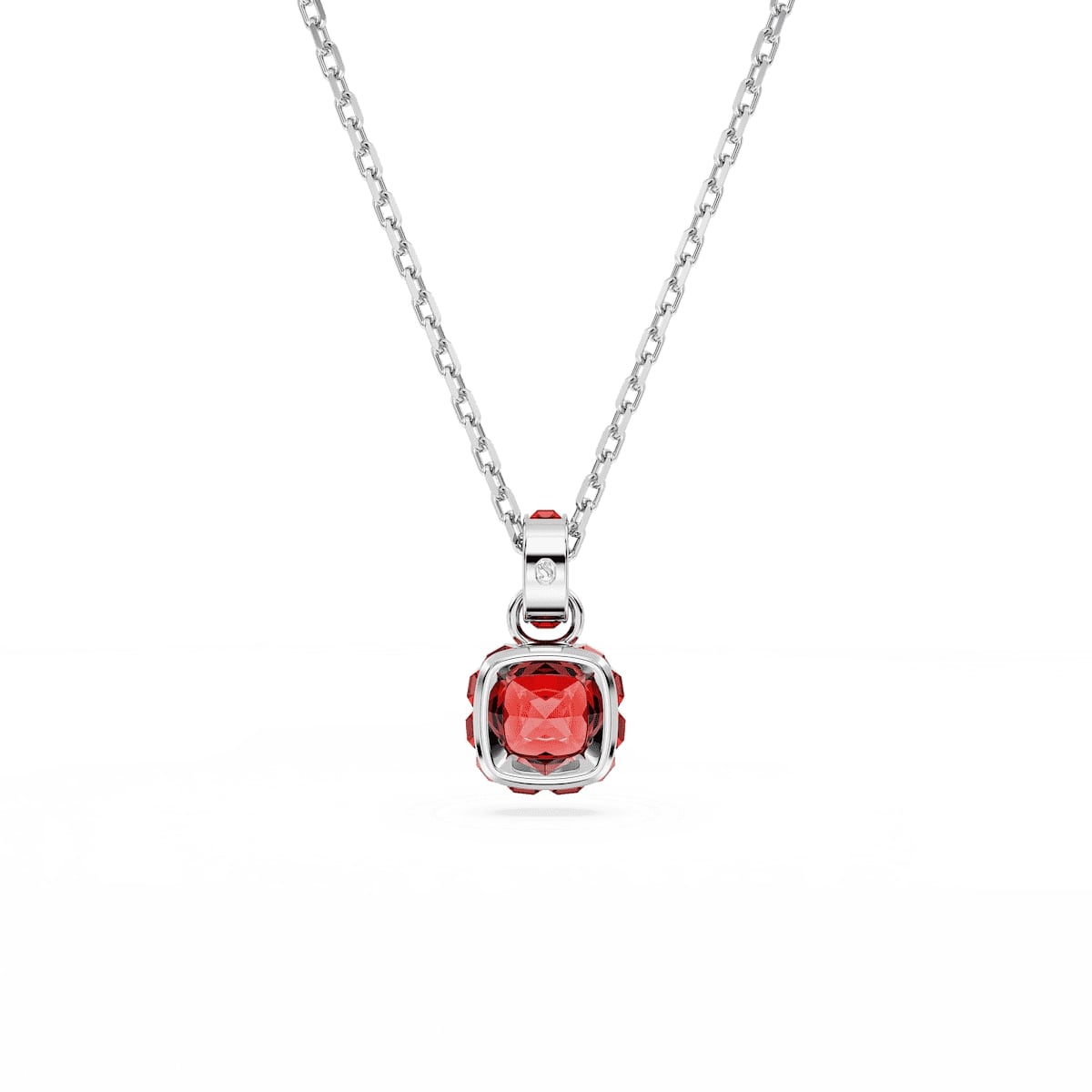Birthstone pendant, Square cut, July, Red, Rhodium plated
