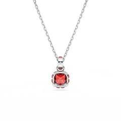 Birthstone pendant, Square cut, July, Red, Rhodium plated