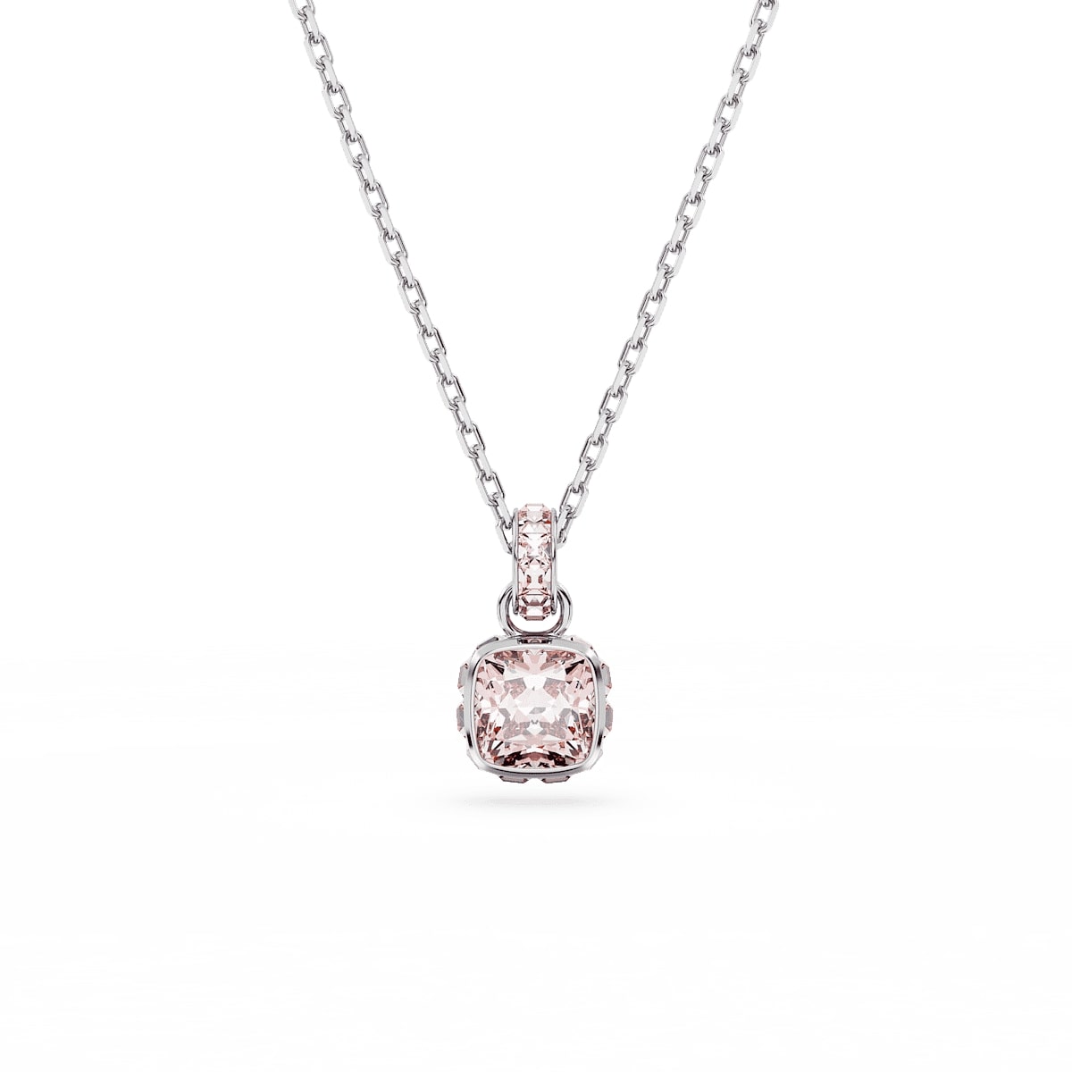 Birthstone pendant, Square cut, June, Pink, Rhodium plated