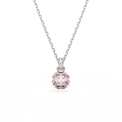 Birthstone pendant, Square cut, June, Pink, Rhodium plated