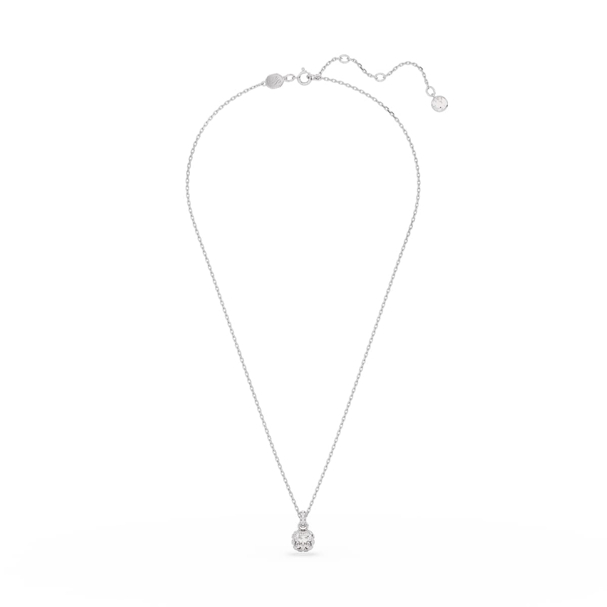 Birthstone pendant, Square cut, June, Pink, Rhodium plated