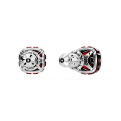 Birthstone stud earrings, Square cut, January, Red, Rhodium plated