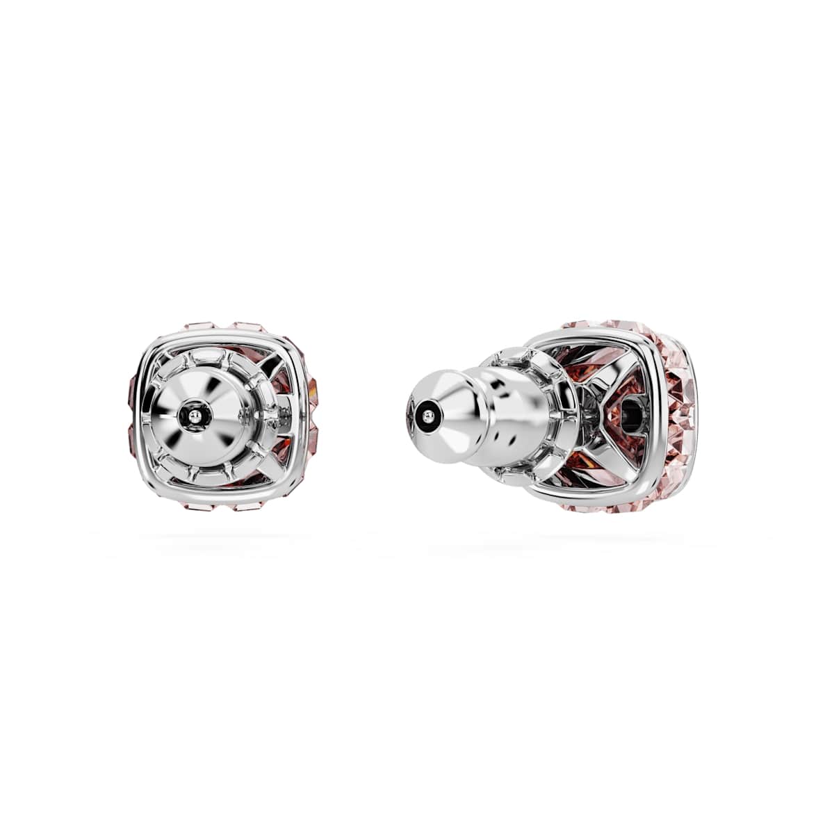 Birthstone stud earrings, Square cut, June, Pink, Rhodium plated