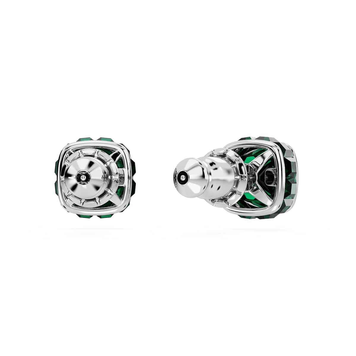 Birthstone stud earrings, Square cut, May, Green, Rhodium plated