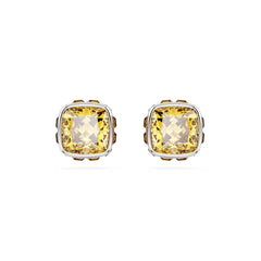 Birthstone stud earrings, Square cut, November, Yellow, Rhodium plated