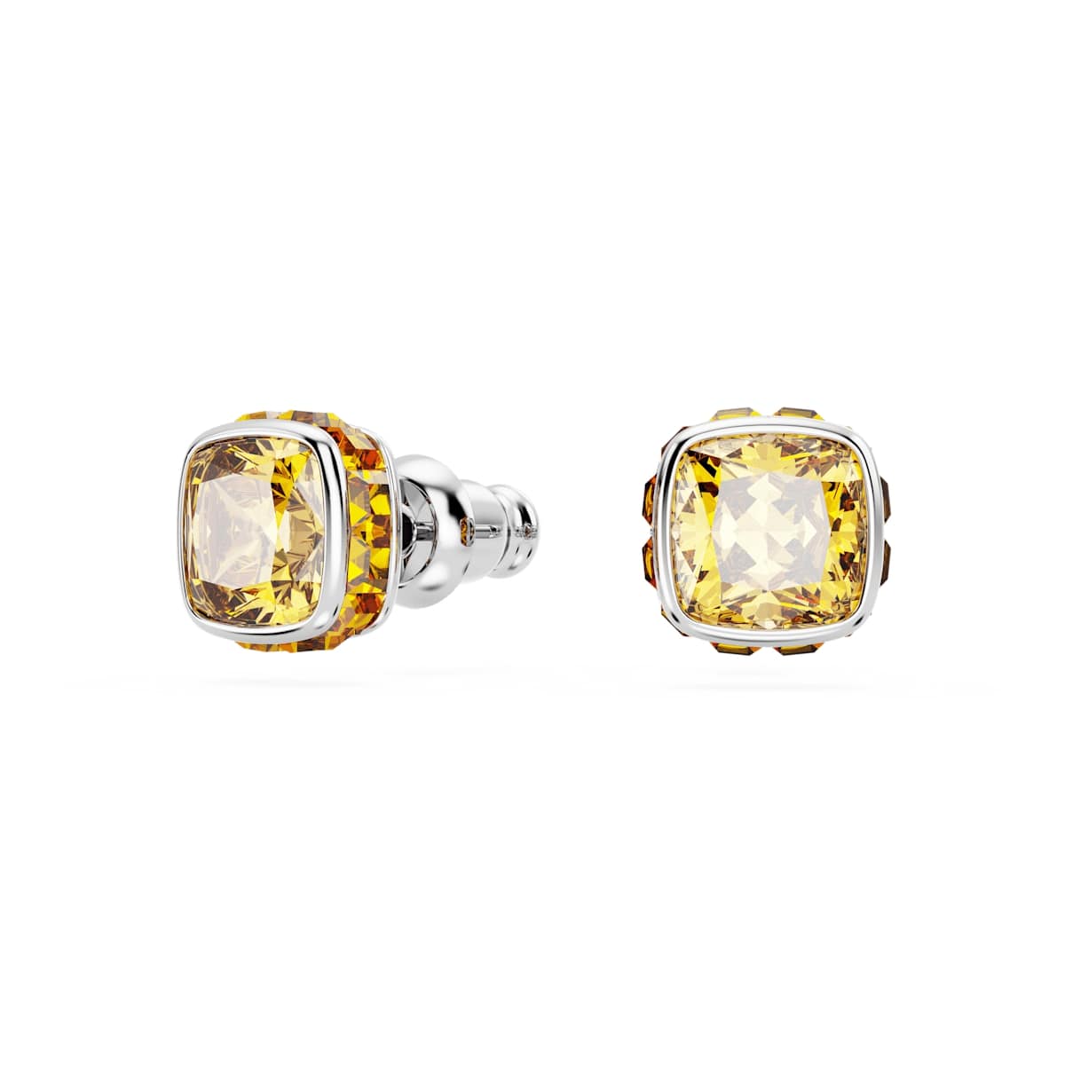 Birthstone stud earrings, Square cut, November, Yellow, Rhodium plated