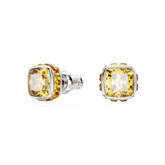 Birthstone stud earrings, Square cut, November, Yellow, Rhodium plated