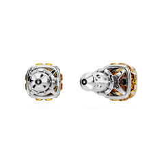Birthstone stud earrings, Square cut, November, Yellow, Rhodium plated