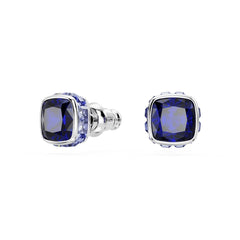 Birthstone stud earrings, Square cut, September, Blue, Rhodium plated