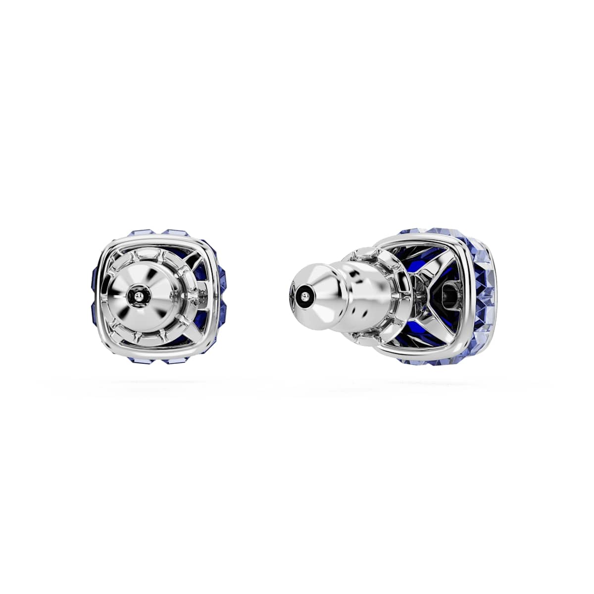 Birthstone stud earrings, Square cut, September, Blue, Rhodium plated
