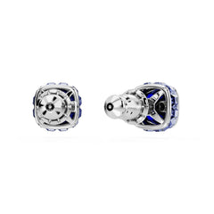 Birthstone stud earrings, Square cut, September, Blue, Rhodium plated