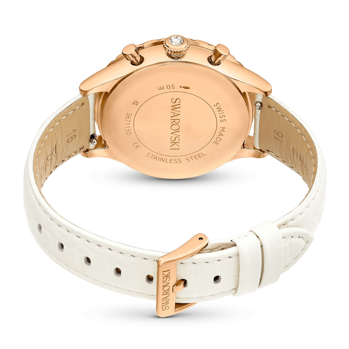 Octea Chrono watch, Swiss Made, Leather strap, White, Rose gold-tone finish