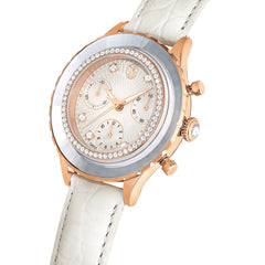 Octea Chrono watch, Swiss Made, Leather strap, White, Rose gold-tone finish