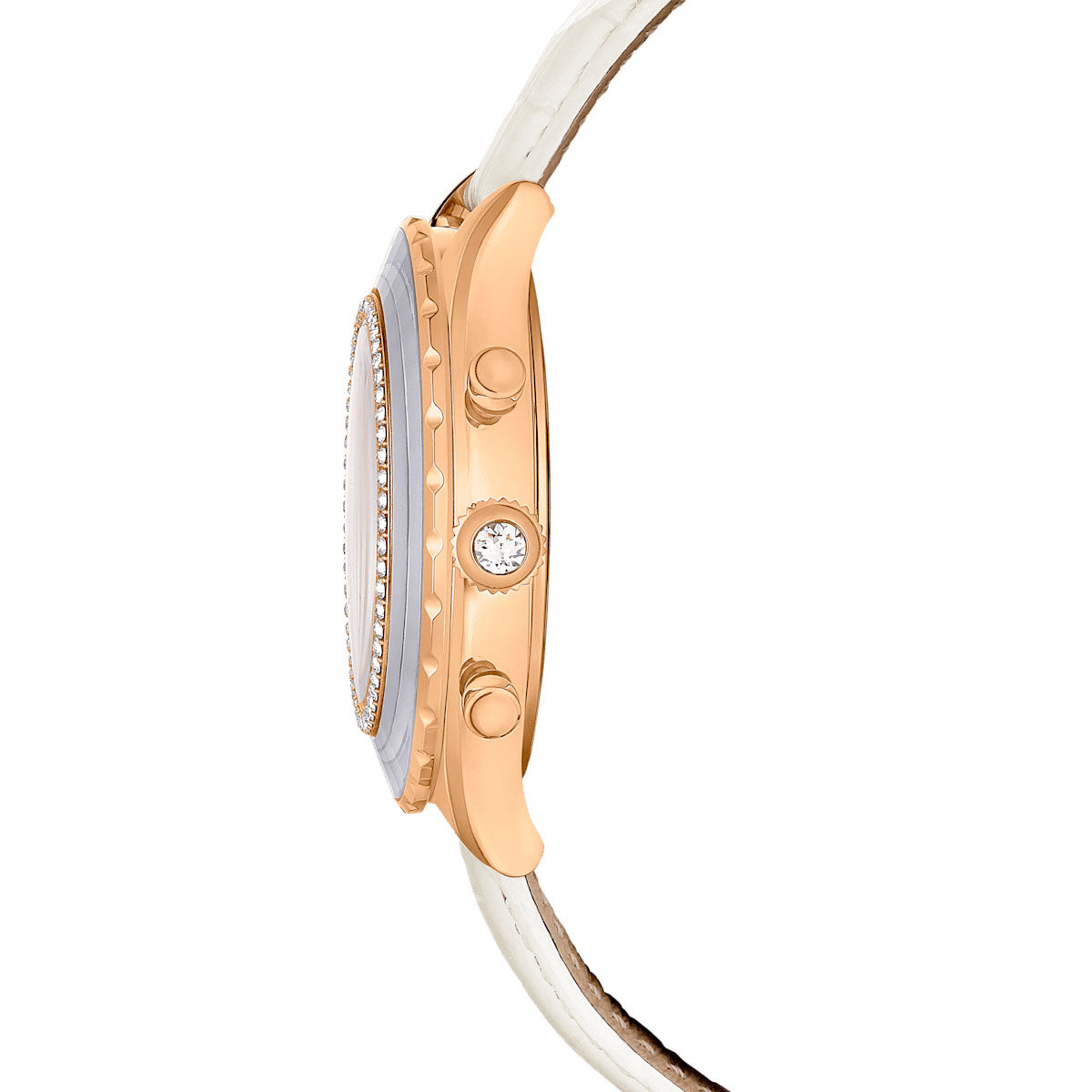 Octea Chrono watch, Swiss Made, Leather strap, White, Rose gold-tone finish