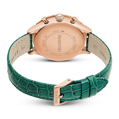 Octea Chrono watch, Swiss Made, Leather strap, Green, Rose gold-tone finish