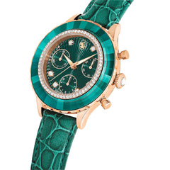 Octea Chrono watch, Swiss Made, Leather strap, Green, Rose gold-tone finish