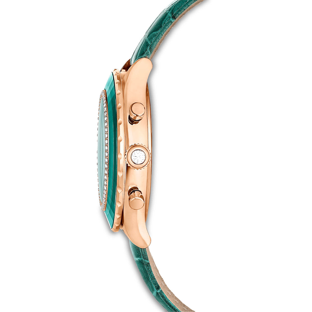Octea Chrono watch, Swiss Made, Leather strap, Green, Rose gold-tone finish
