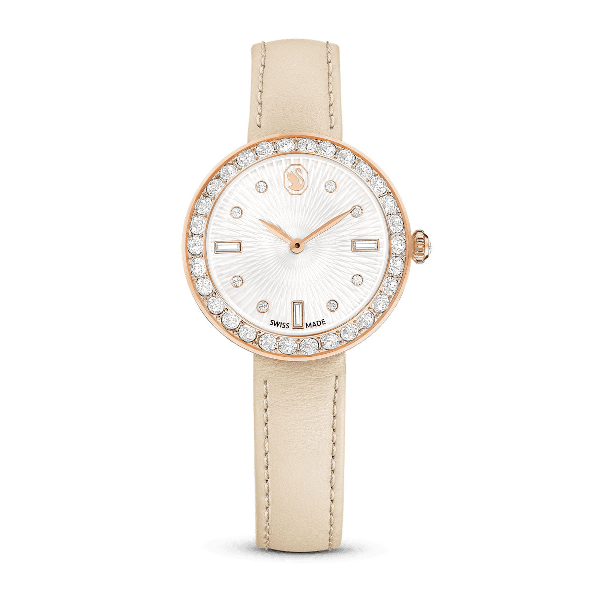 Certa watch, Swiss Made, Leather strap, Beige, Rose gold-tone finish