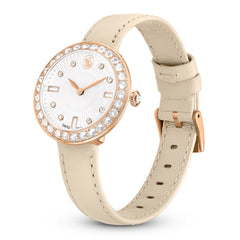 Certa watch, Swiss Made, Leather strap, Beige, Rose gold-tone finish
