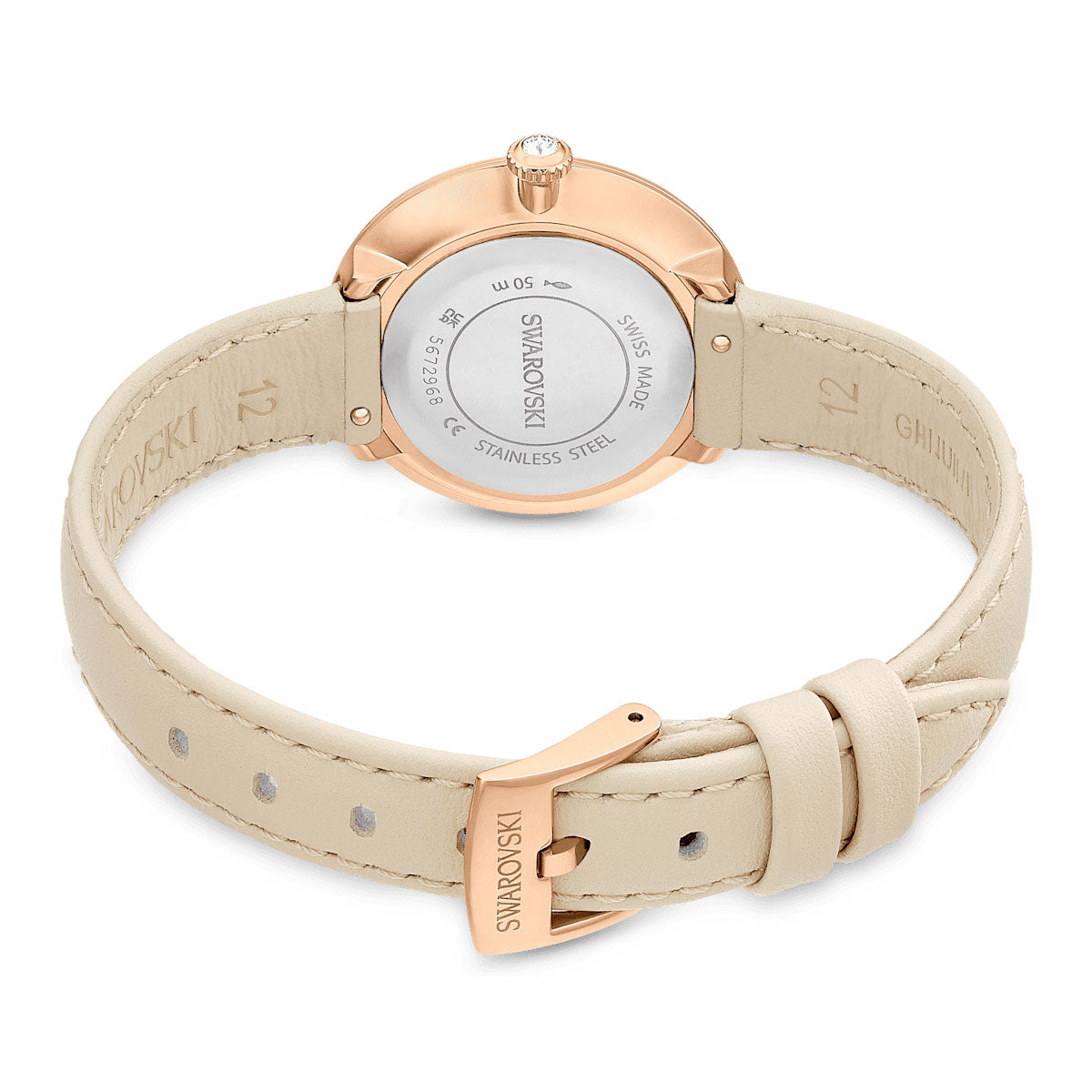 Certa watch, Swiss Made, Leather strap, Beige, Rose gold-tone finish