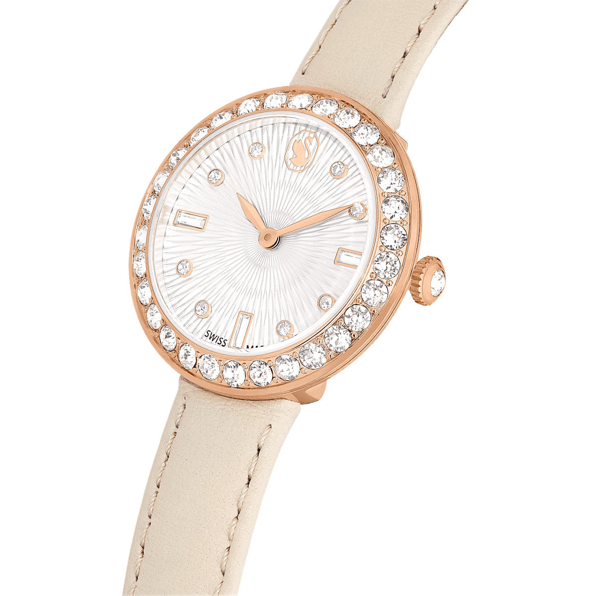 Certa watch, Swiss Made, Leather strap, Beige, Rose gold-tone finish