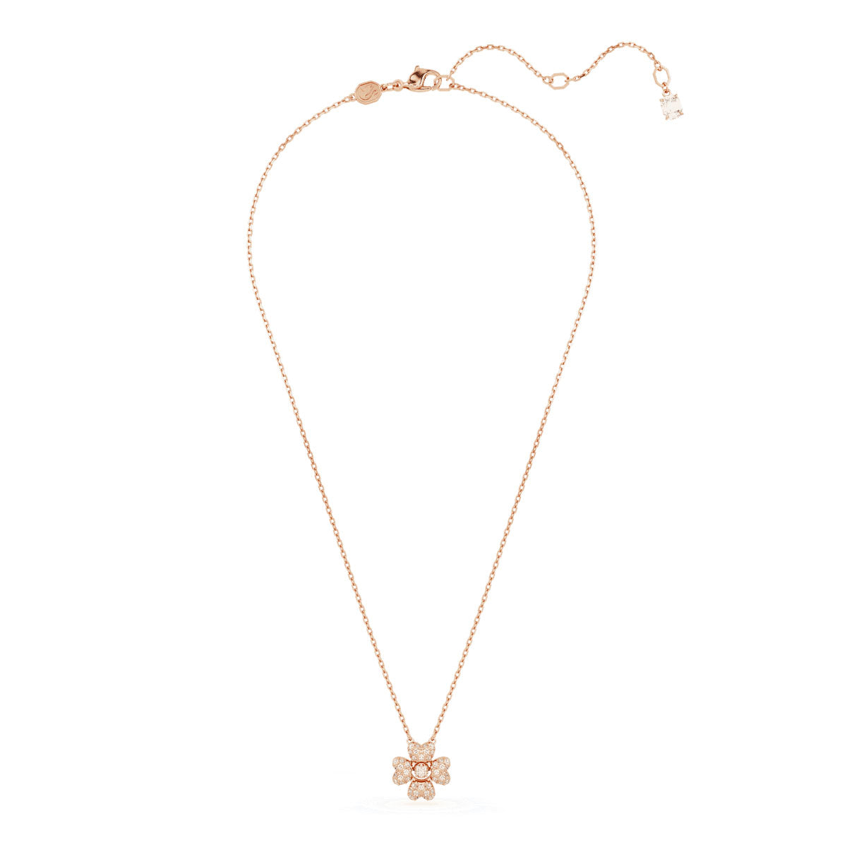 Idyllia pendant, Clover, White, Rose gold-tone plated