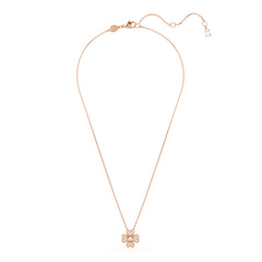 Idyllia pendant, Clover, White, Rose gold-tone plated