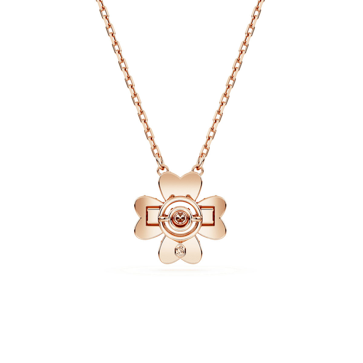 Idyllia pendant, Clover, White, Rose gold-tone plated