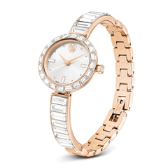 Matrix Bangle watch, Swiss Made, Crystal bracelet, White, Rose gold-tone finish