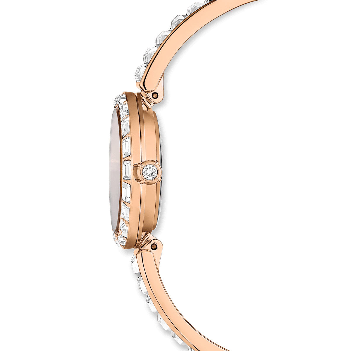 Matrix Bangle watch, Swiss Made, Crystal bracelet, White, Rose gold-tone finish
