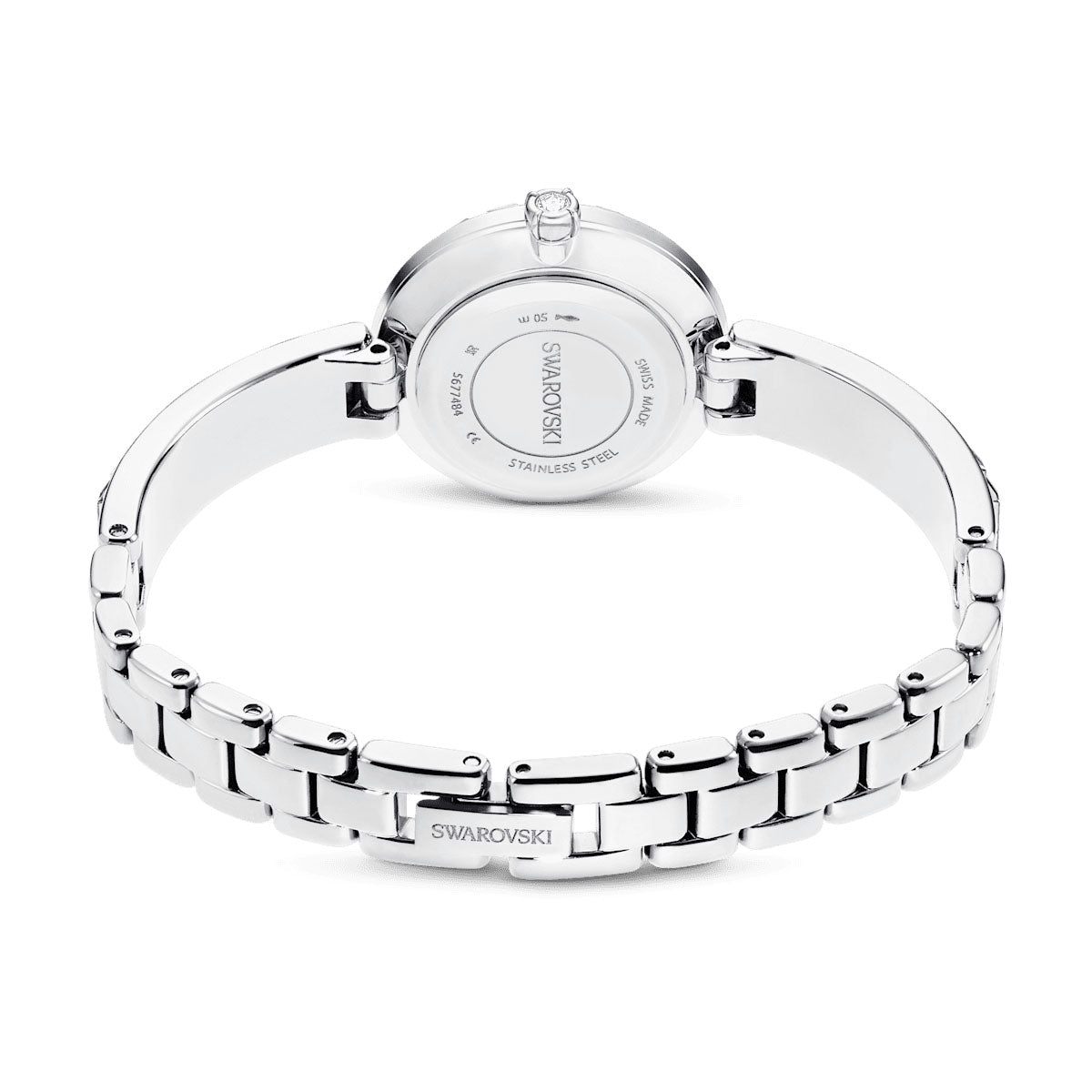 Matrix Bangle watch, Swiss Made, Crystal bracelet, White, Stainless steel