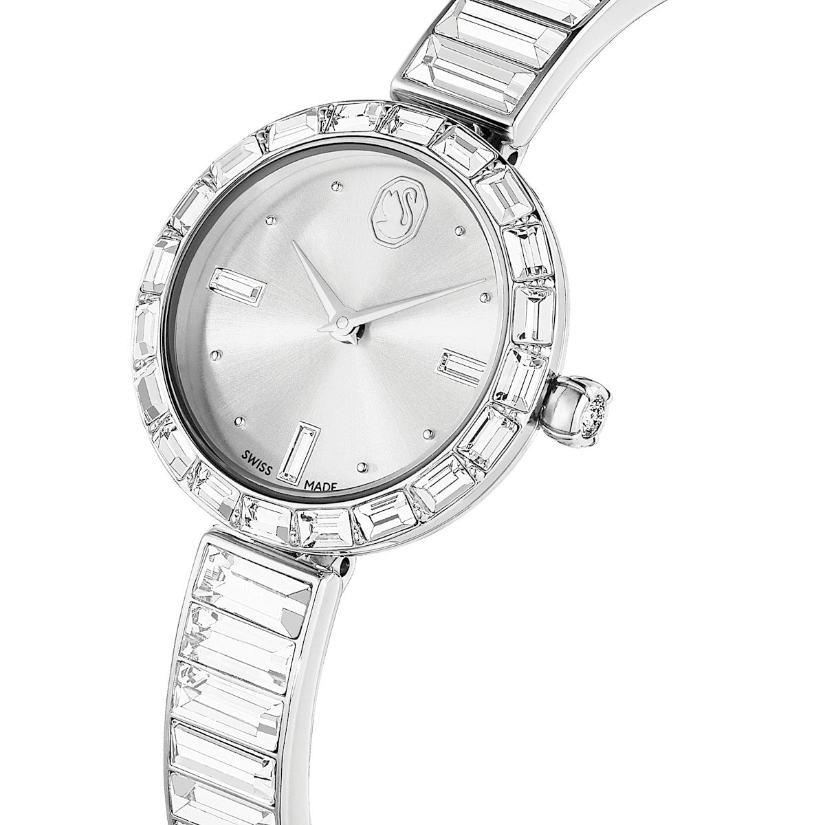Matrix Bangle watch, Swiss Made, Crystal bracelet, White, Stainless steel