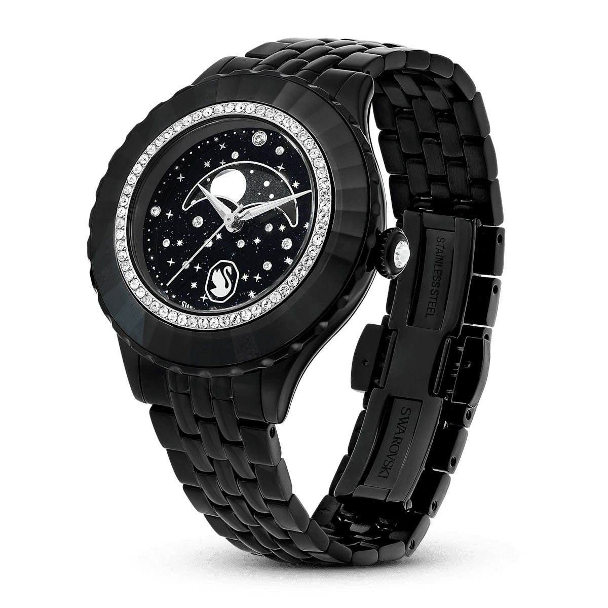 Octea Moon watch, Swiss Made, Moon, Metal bracelet, Black, Black finish