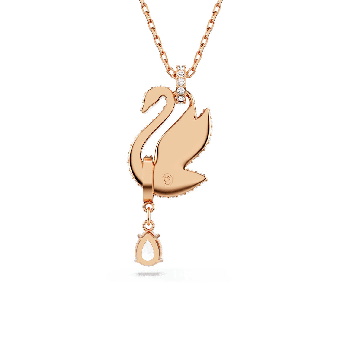 Swan pendant, Swan, Black, Rose gold-tone plated