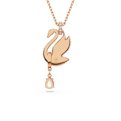 Swan pendant, Swan, Black, Rose gold-tone plated