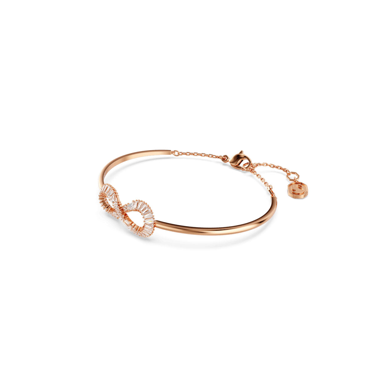 Hyperbola bangle, Infinity, White, Rose gold-tone plated